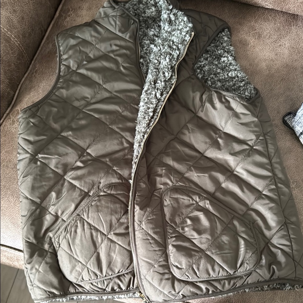 Quilted Brown Vest with Sherpa Lining